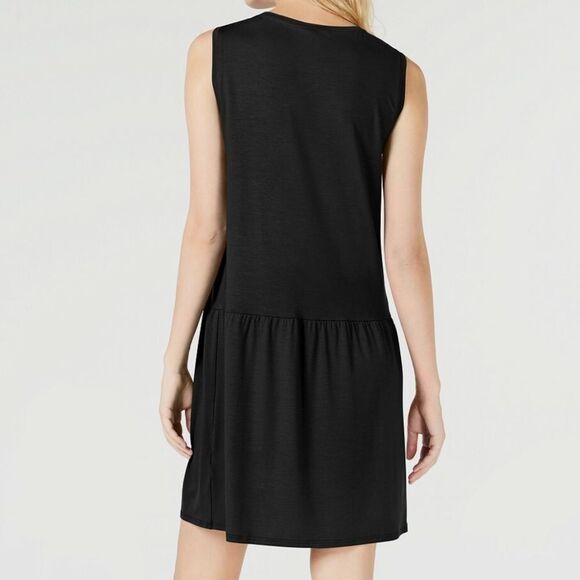Eileen Fisher BLACK Tencel Jersey Drop Waist Mini Dress - Picture 3 of 9